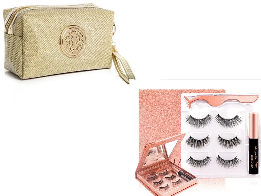Magnetic eyelashes eyeliner kit with no glue, reusable hand made silk false lashes and tweezers