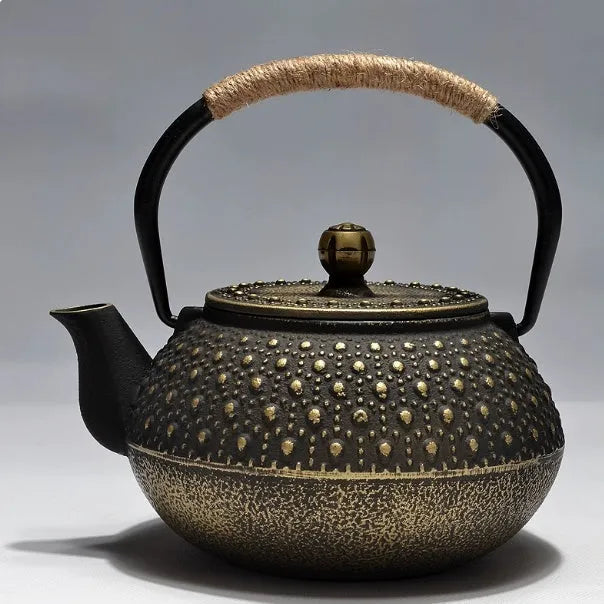 Cast iron teapot with Japanese decorative pattern and enamel interior, 0.9 litre capacity