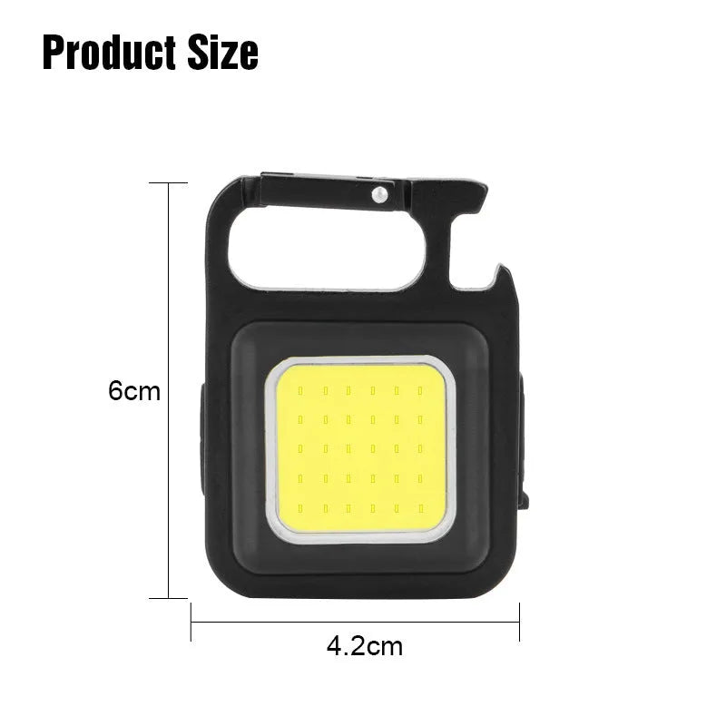Black aluminium alloy USB keychain light with magnetic base and foldable handle