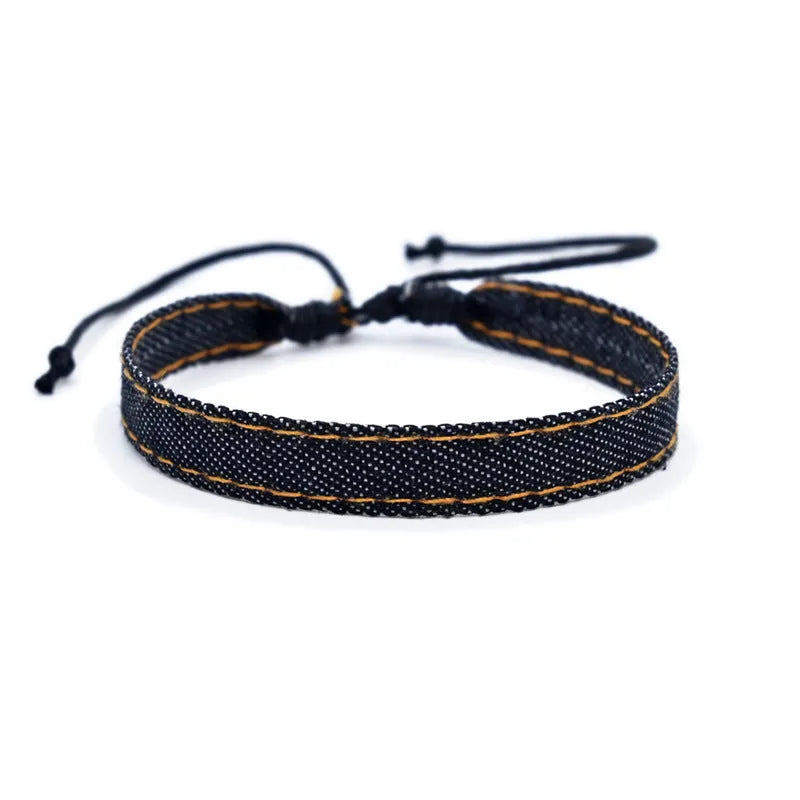 National style denim fabric bracelet with a carrying strap attached