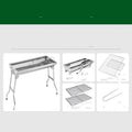 Stainless steel portable folding barbecue oven with dimensions 73cm x 33.5cm x 70cm