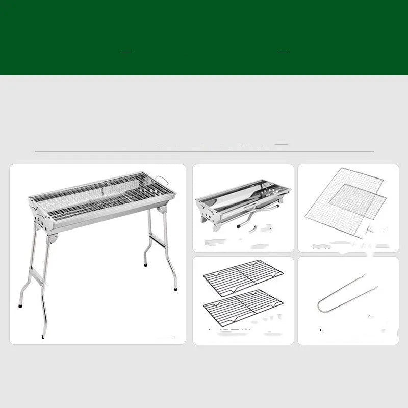 Stainless steel portable folding barbecue oven with dimensions 73cm x 33.5cm x 70cm