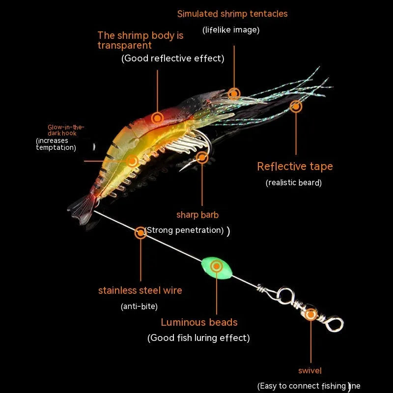 Luer soft fishing lure set with pre-attached hooks showing six different colour variations including luminous options