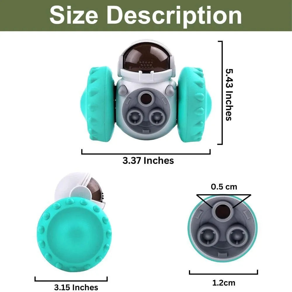 Pet tumbler food dispenser toy in robot design with slow feeding mechanism