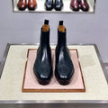 Men's black leather high-top business casual shoes with a leather sole.