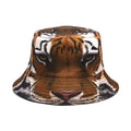 Tiger pattern bucket hat with dome crown in polyester fabric, khaki or black colour options