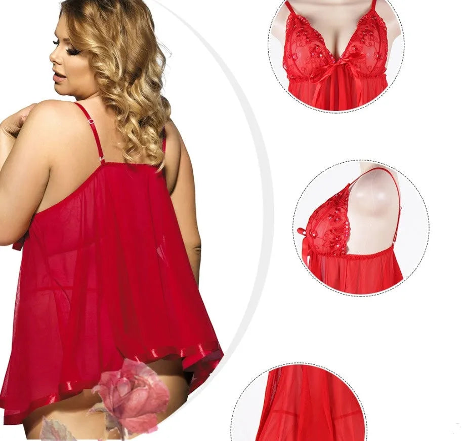 Women's seamless lace sleepdress with mesh panels in multiple colours and sizes up to 6XL