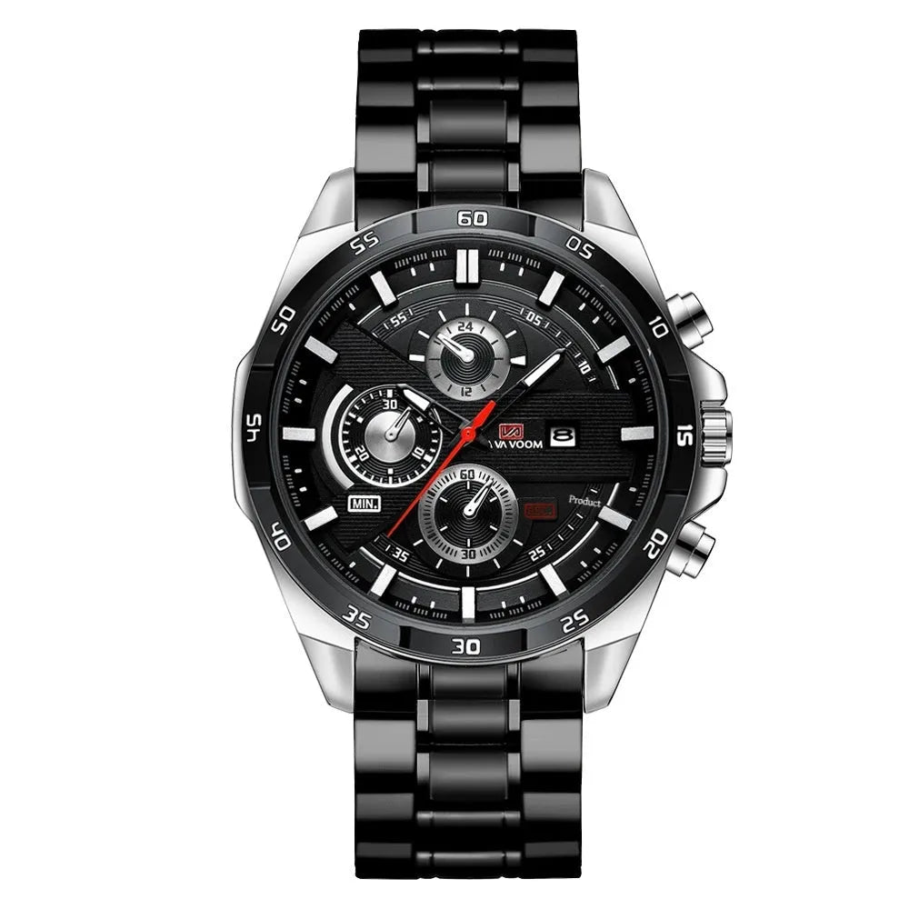 Men's waterproof calendar quartz watch with leather strap and metal case options
