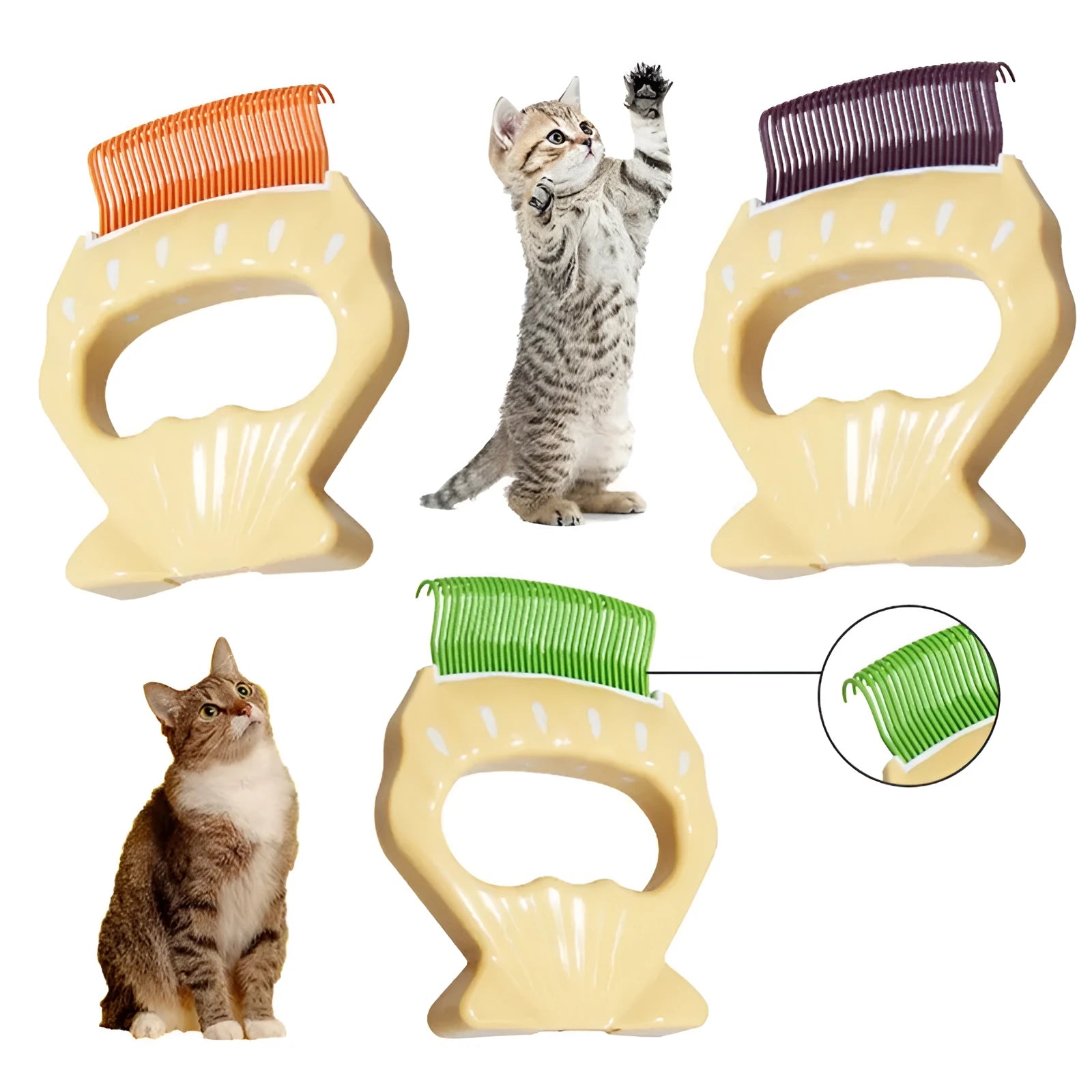 Green shell-shaped pet slicker brush with bent wire bristles and anti-slip handle on a white background.
