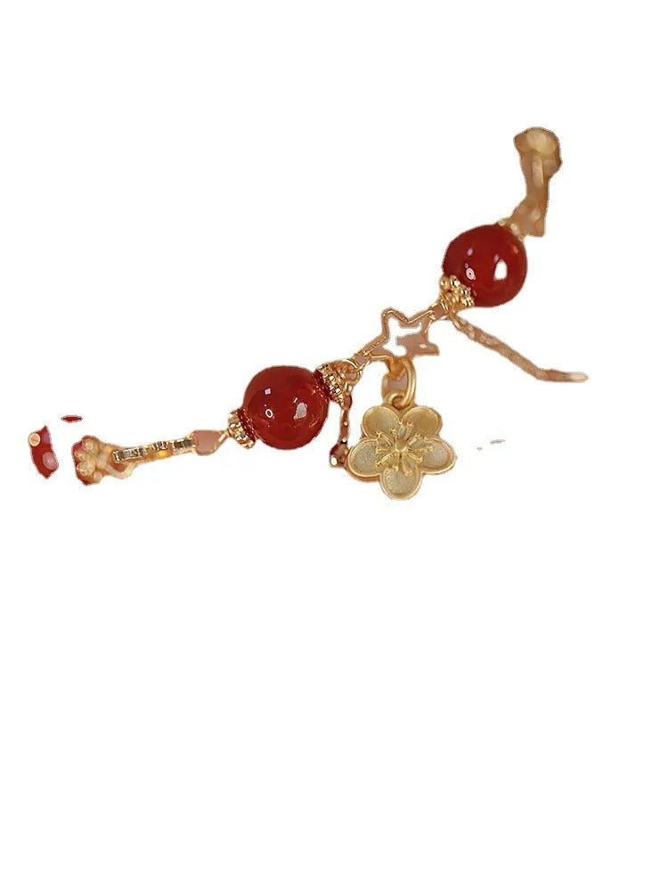 Red agate double layer women's bracelet with peach blossom charm jewellery