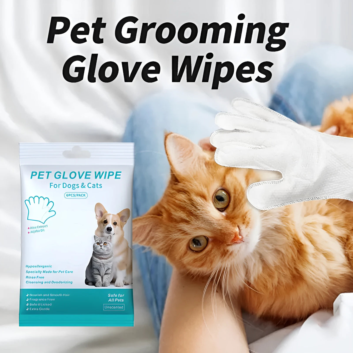 Pet disposable gloves for cat and dog cleaning, 6 pieces per bag, with extra thick option available
