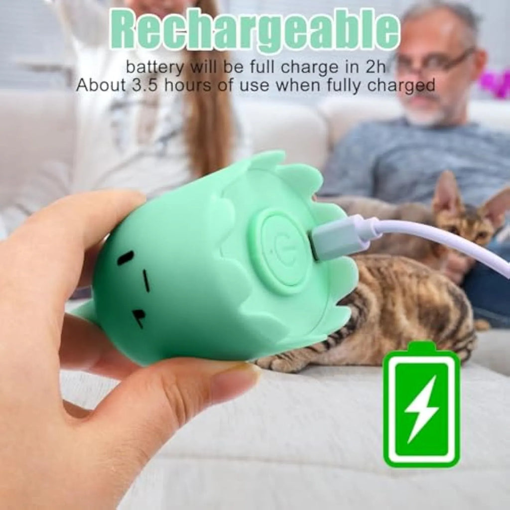 Green automatic cat wand toy with swinging silicone tails for indoor cat play