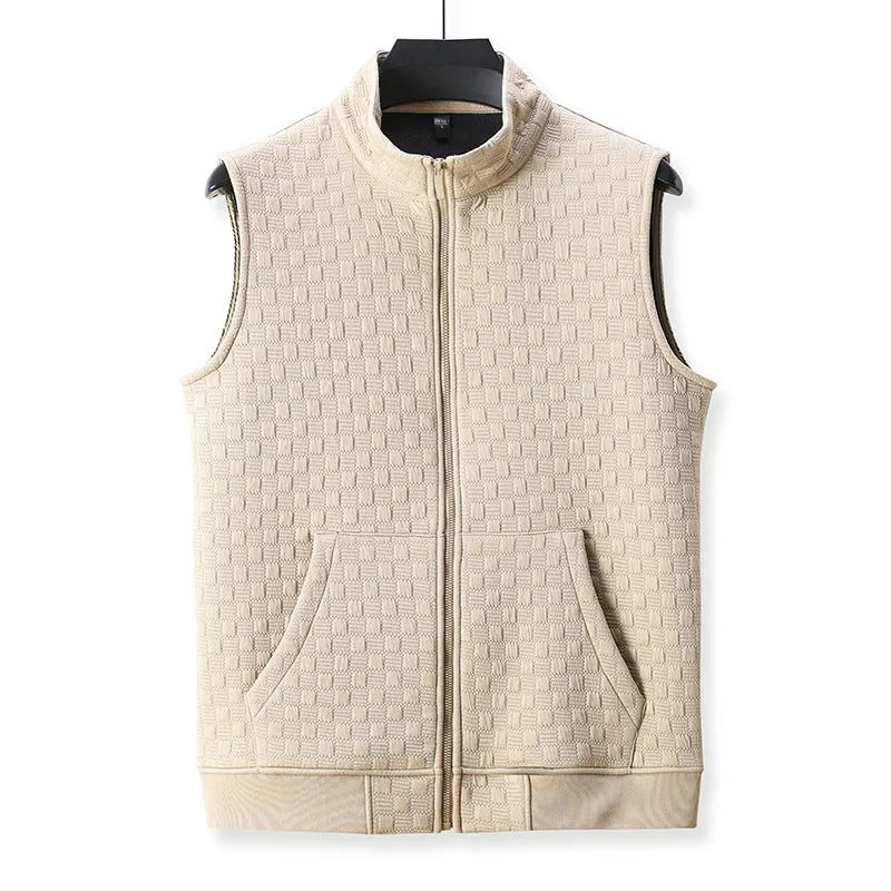 Casual sleeveless men's waistcoat vest in a polyester blend fabric, shown in a neutral colour.
