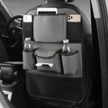 Leather car seat back storage organiser in black, grey, green, or brown colours