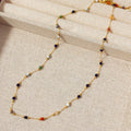Gold titanium steel women's necklace with natural stone pendant on O-ring chain