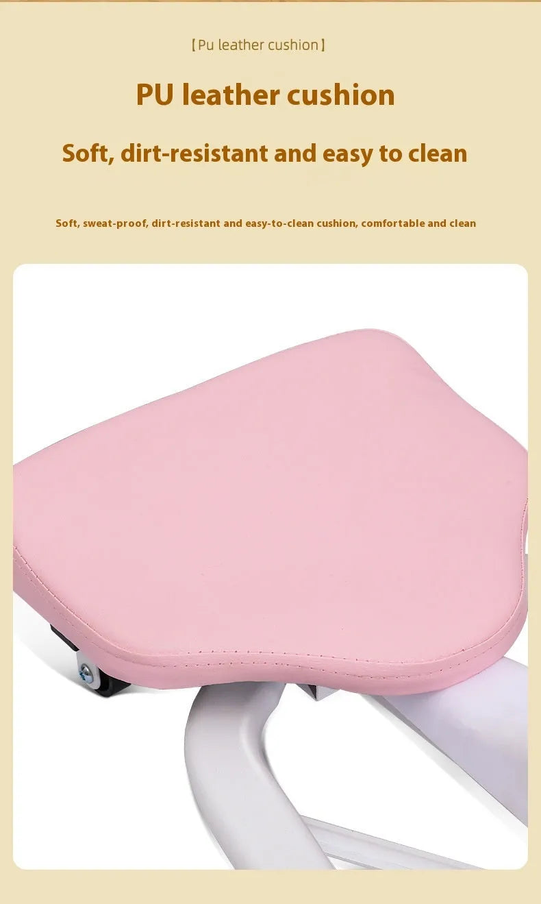 Leg opener stretching equipment with steel frame and foam padding in pink colour
