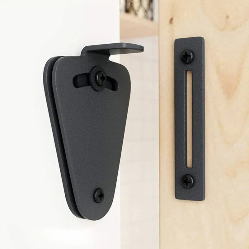 Black stainless steel sliding barn door lock body available in S and M sizes for gap control