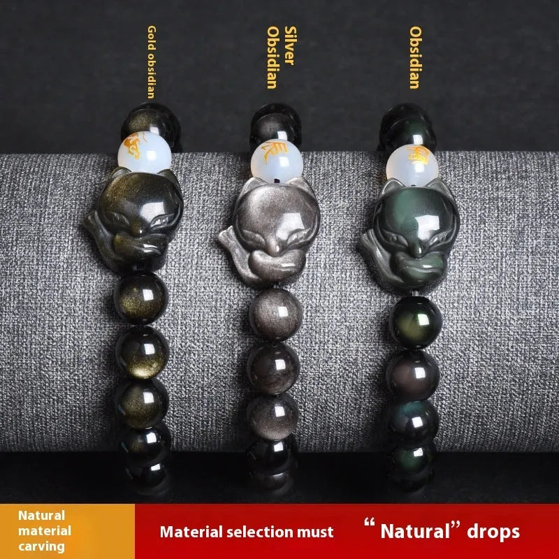 Natural obsidian zodiac bracelet with 10mm beads in three style variations