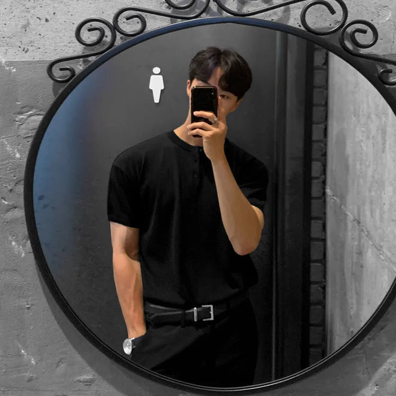 Men's short-sleeved ice silk knitted shirt in black slim fit