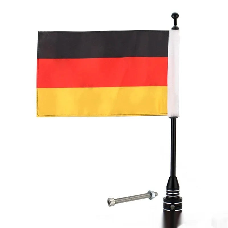 Motorcycle side box bumper parcel rack flagpole in black or silver finish