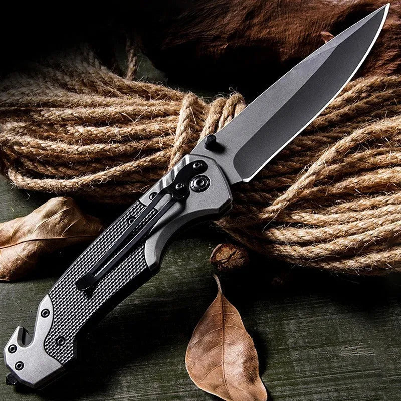 Alloy folding knife extended to 225mm length with choice of no grain or patterned handle styles