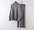 Women's beige acrylic sweater and wide-leg trousers two-piece casual set