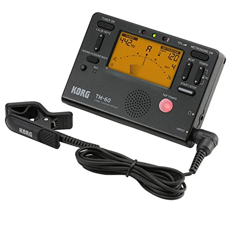TM-60 digital electronic metronome with plastic shell and display showing tempo settings