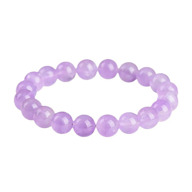 Lavender amethyst crystal bracelet with water ripple geometric pattern and round polished beads