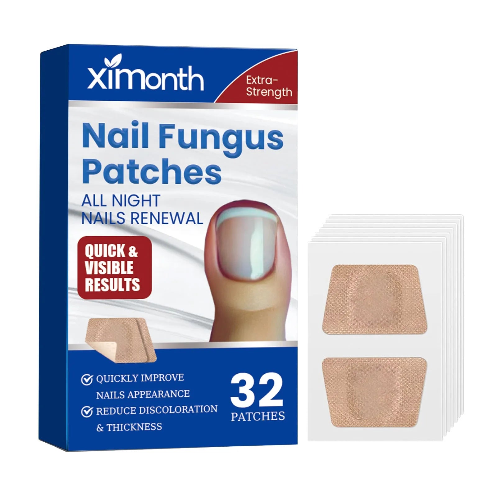 Box of 32 clear nail repair adhesive bandage patches on a white background.