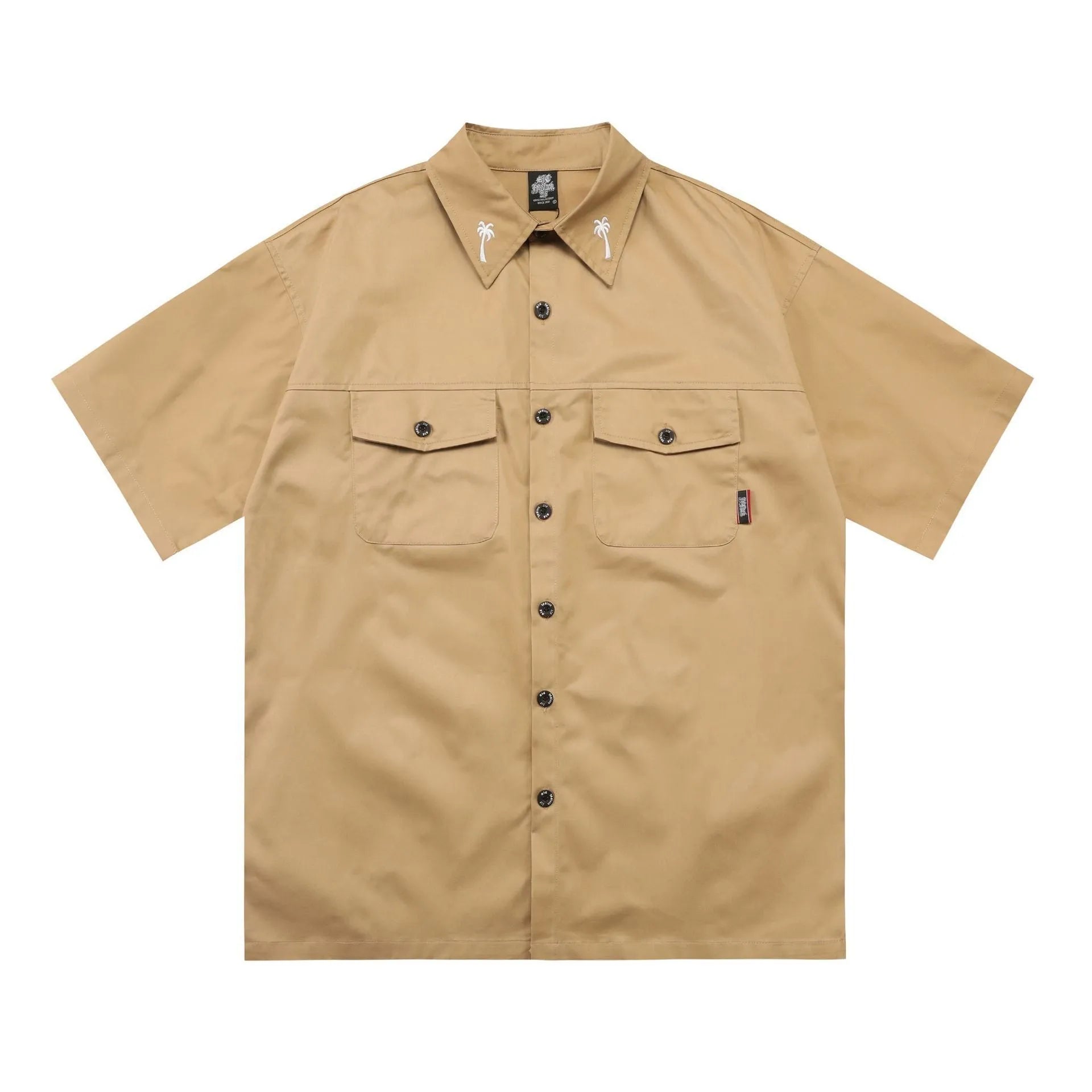 Men's loose fit cotton blend shirt with half sleeves and pockets in black