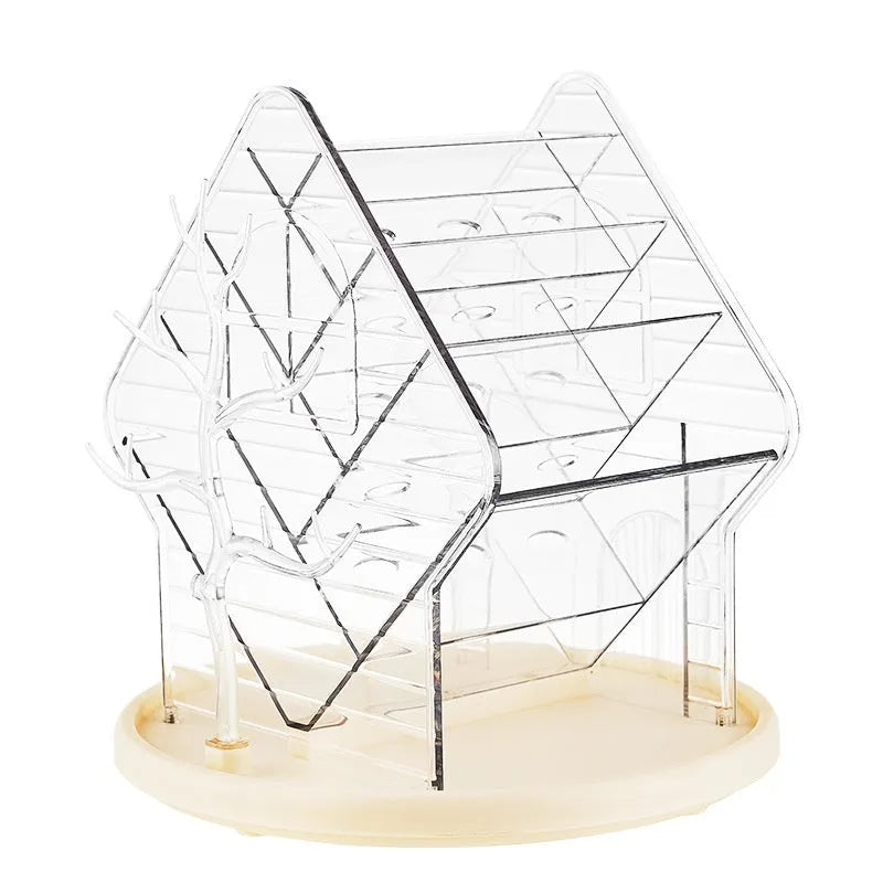 Rotating cosmetics storage box showing 360° rotation mechanism with clear acrylic design