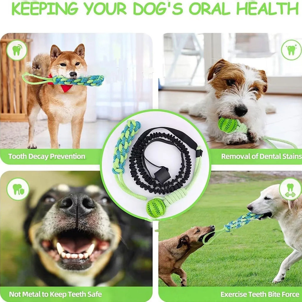 Cotton thread dog tug rope toy in green corncob design for tug-of-war games