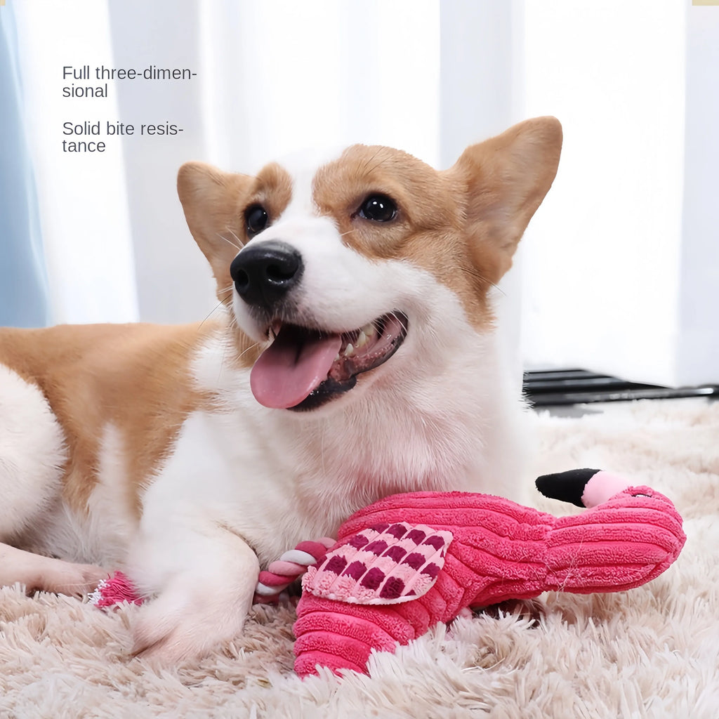 Pink corduroy animal-shaped squeaky dog toy for small and large dogs