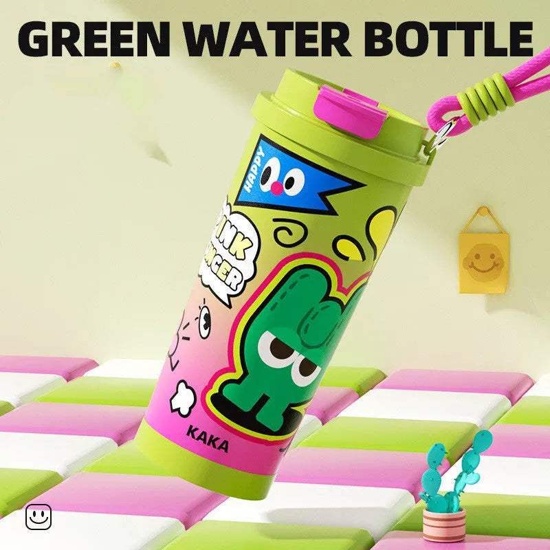 A high-looking creative design vacuum cup with 500ml capacity and a stainless steel shell, shown in green wild colour.