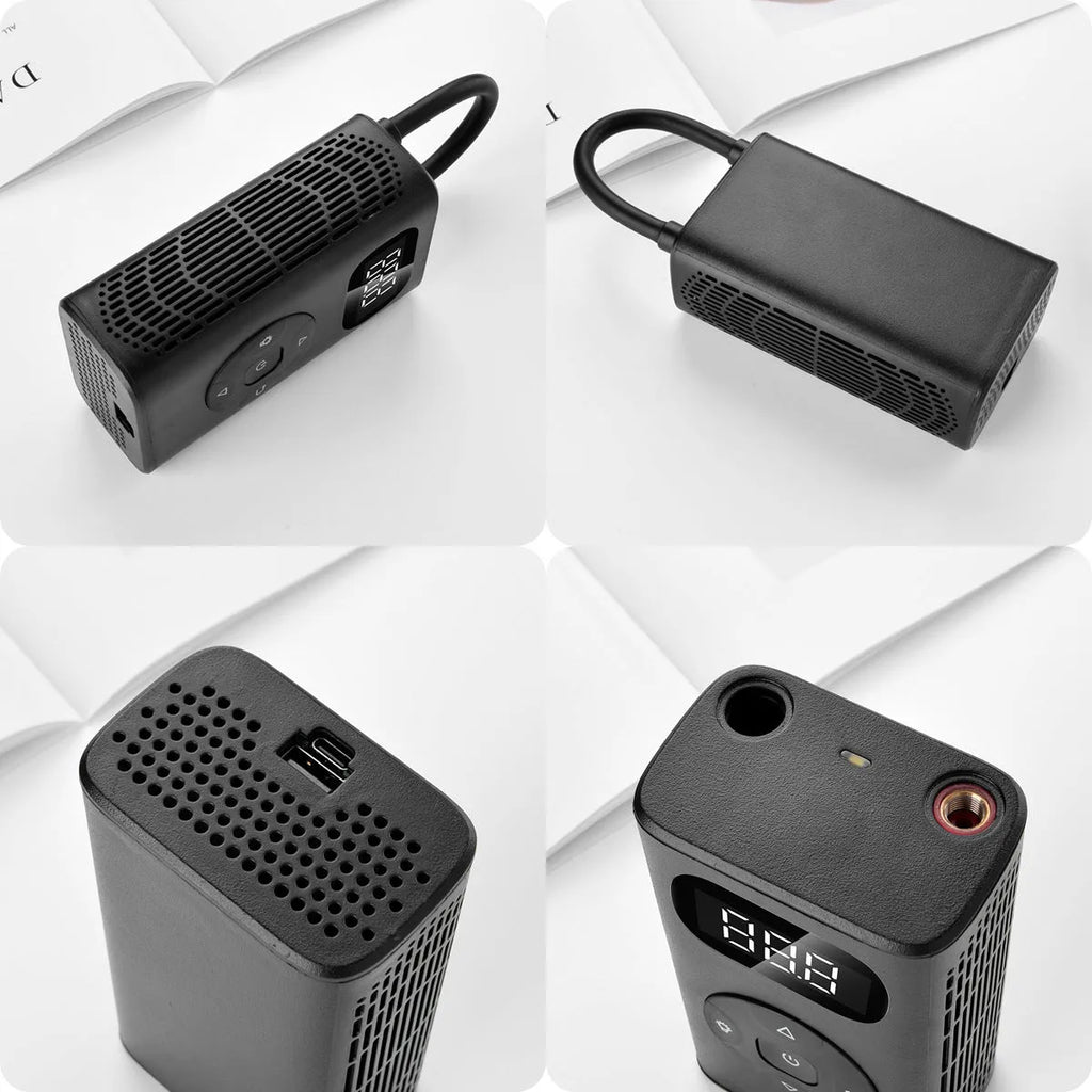 Black aviation aluminium portable electric tyre inflator with digital display and 16cm hose