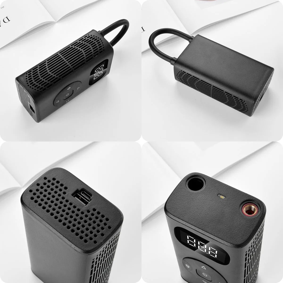 Black aviation aluminium portable electric tyre inflator with digital display and 16cm hose