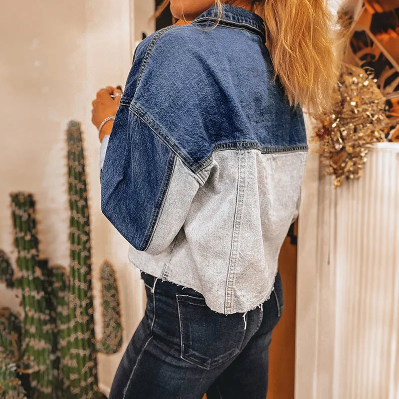 Women's loose fit denim coat with single row multi-buckle design on cotton fabric