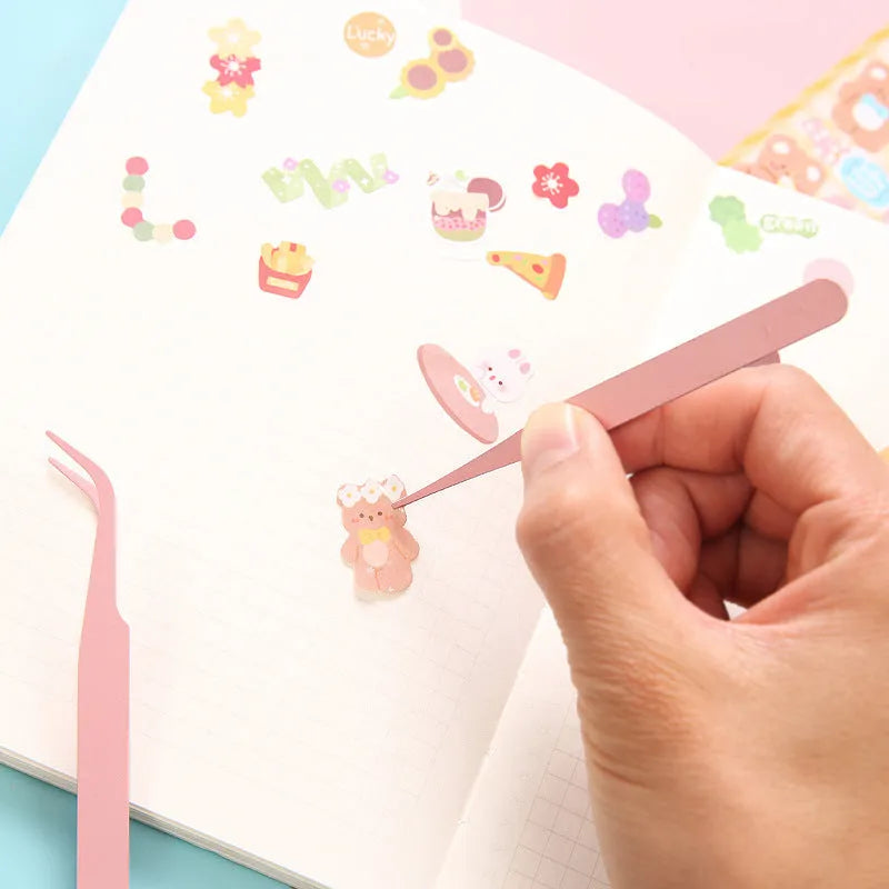 Handmade pointed or elbow eyelash tweezers in pink, blue, or purple, supplied as one piece for makeup and craft use