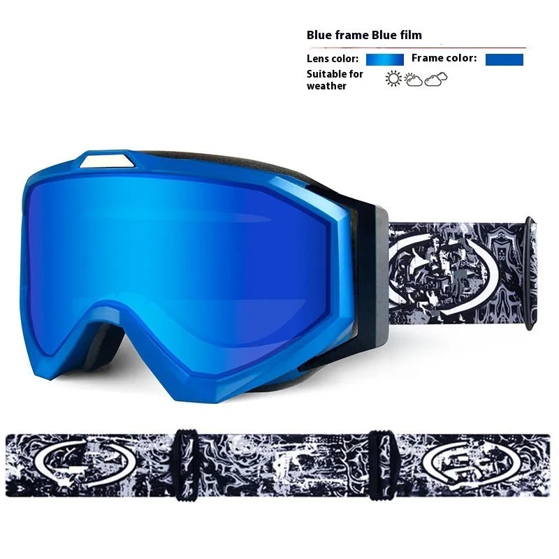 Double layer motorcycle goggles with TPU frame and anti-fog lens in black red blue or silver with storage bag