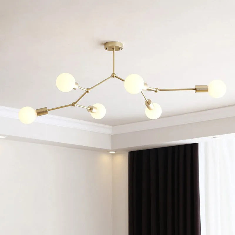 Iron Nordic style chandelier ceiling lamp with multiple heads in black finish