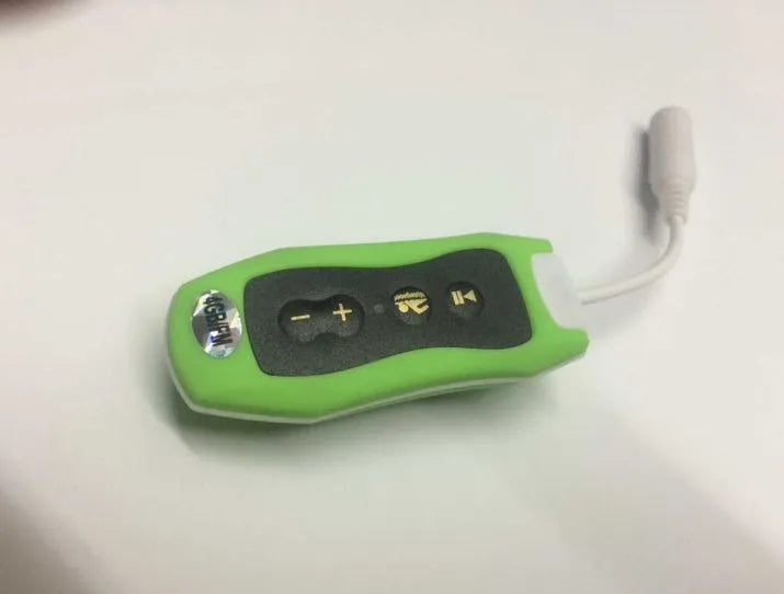 Compact black Bluetooth MP3 headset with IPX68 waterproof rating for sports.