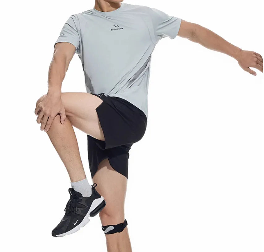 Men's black running shorts with laser-punched stitching detail on the legs.
