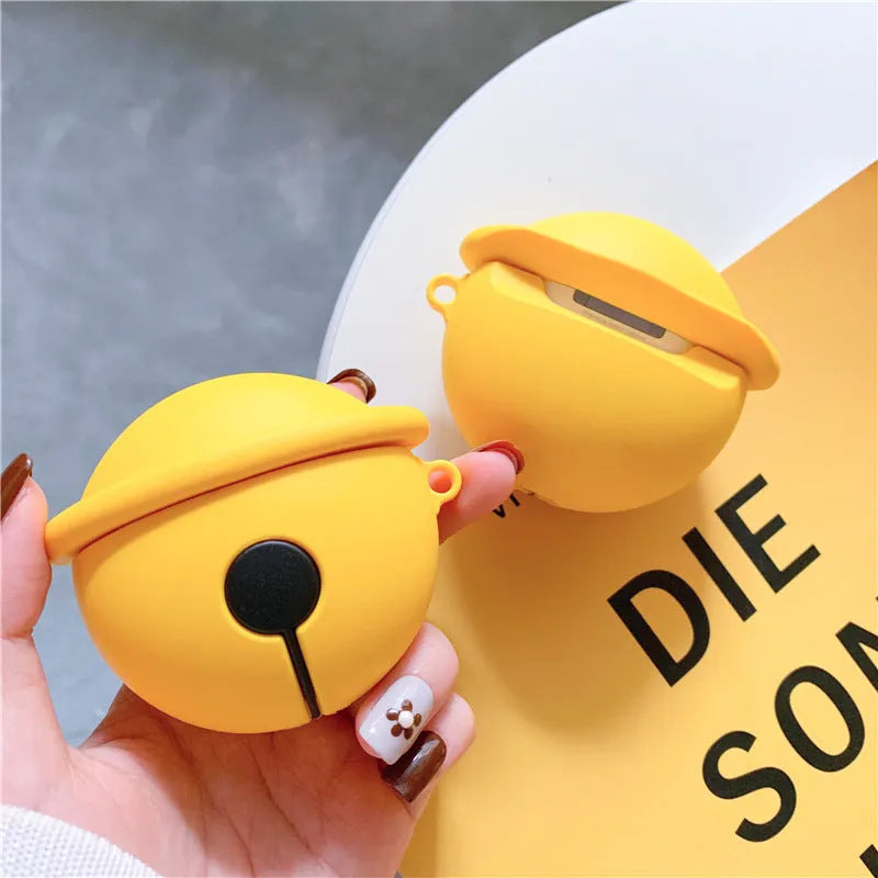 Bright yellow silicone bell-shaped protective case designed for Apple AirPods 1st and 2nd generation headsets.