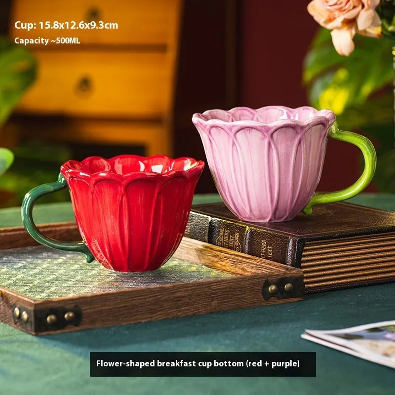 Ceramic breakfast cup with floral pattern showing 500ml capacity