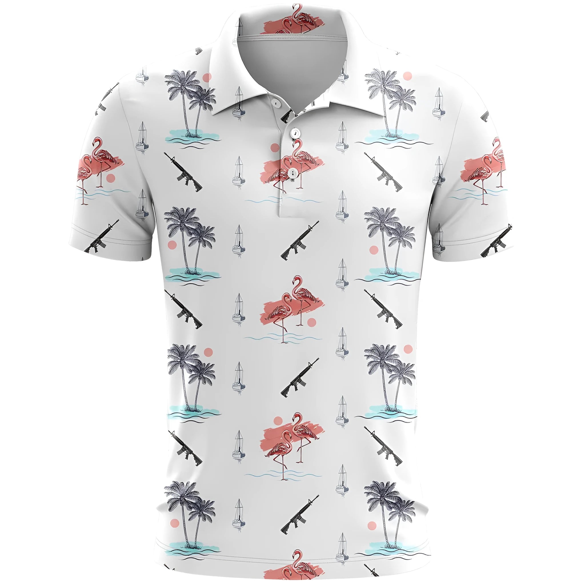 3D printed pattern on a loose fit short sleeve sports top made from bird eye polyester cloth.