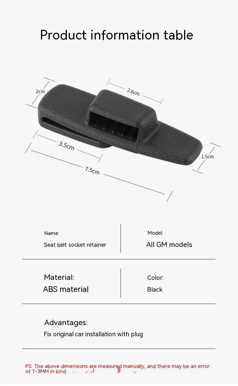 Black ABS plastic car safety belt stopper clip pack containing two universal seat belt fasteners