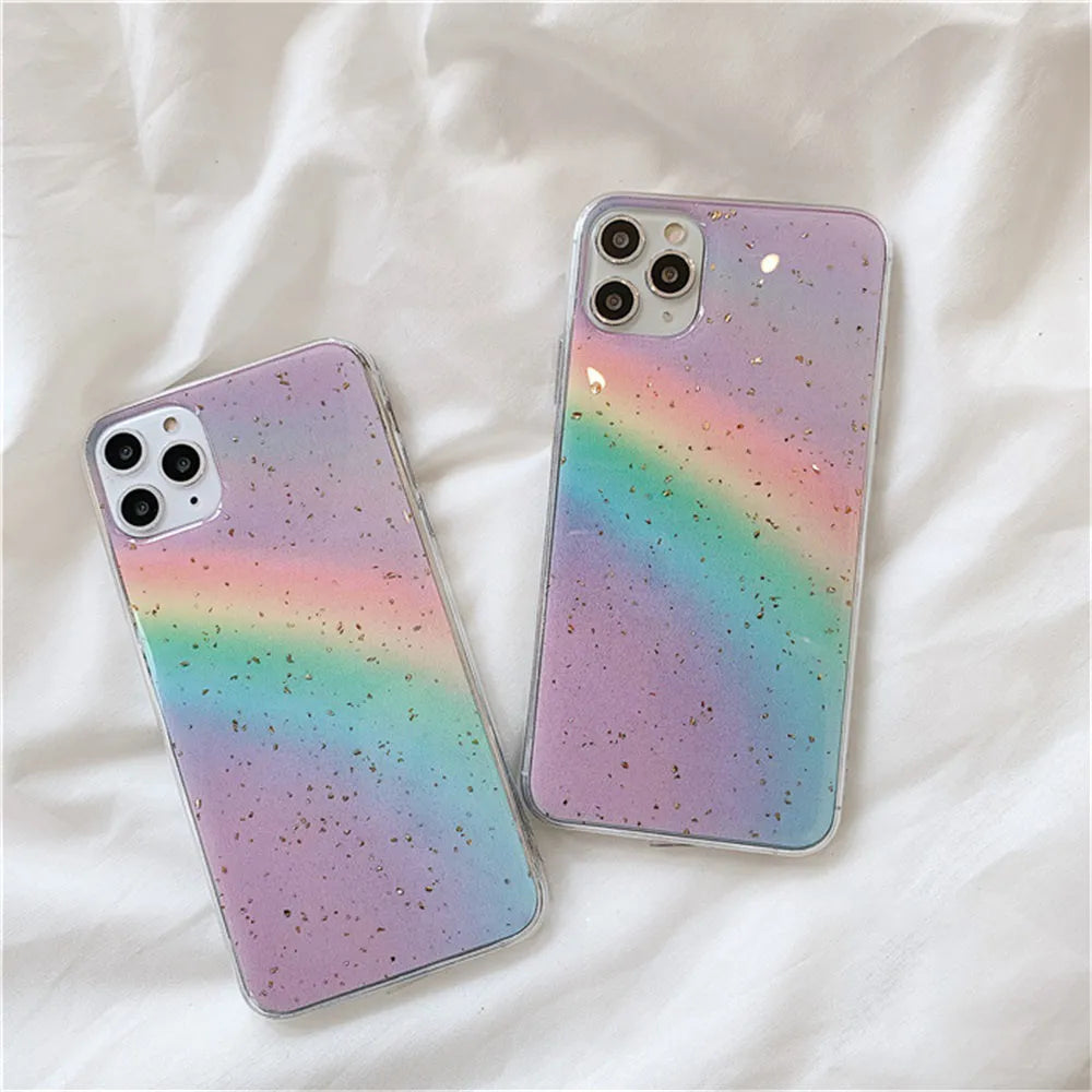 Rainbow gradient TPU iPhone case with colourful stripes in Japanese Korean style design