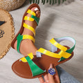 Women's flat sandals with Velcro strap in black, brown and colourful pattern options