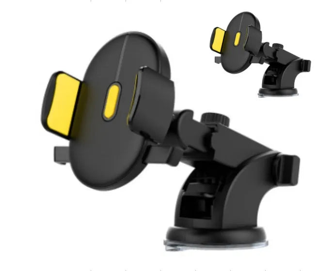 Yellow and black telescopic car dashboard phone holder with suction cup mount extended