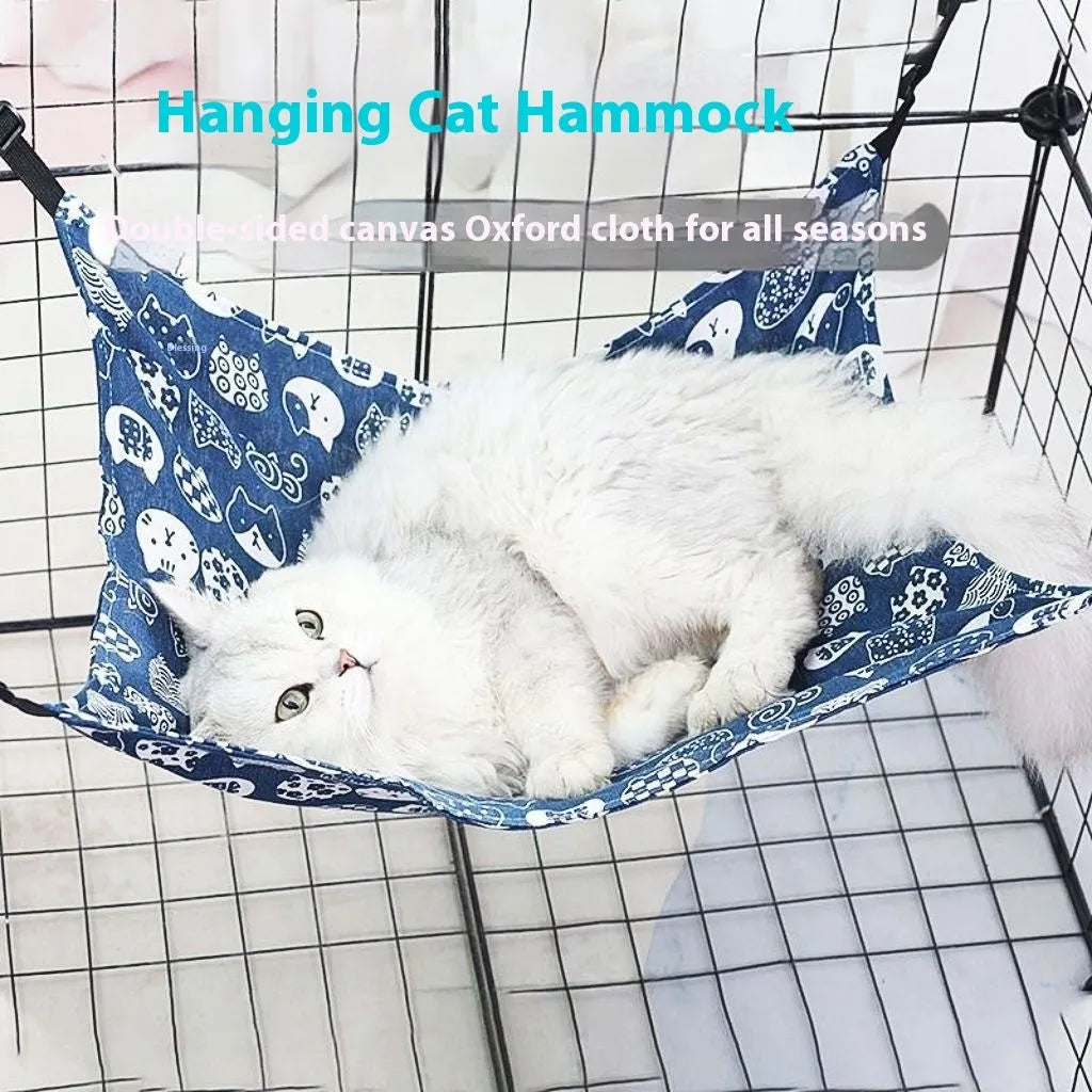 Fleece-lined cat hammock in cloth, sizes S 38x35cm, M 50x40cm, L 60x50cm, winter colours